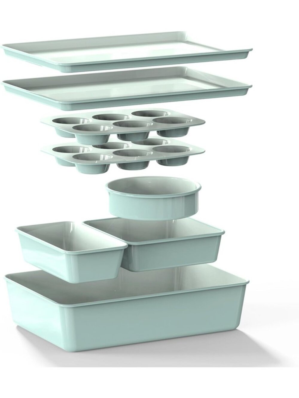 8-Piece Sage Ceramic-Coated Nonstick Baking Pan Set with Baking Sheets Loaf Pan